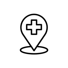 Obraz premium Medical location pin icon with cross symbol for healthcare services