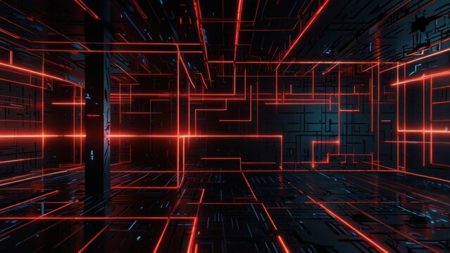 Modern Reflective Stage With Red Laser Effects, Content Creator Background