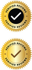 Naklejka premium Verified Reviews Gold Badges with Checkmark Icon Vector