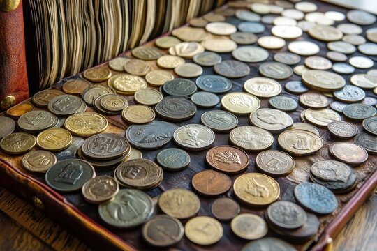 Numismatic album page featuring various coins