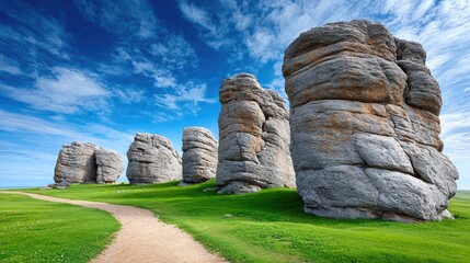 Unique rock pillars under blue sky