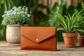 Brown Leather Wallet on Wooden Table