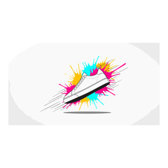 Abstract Sneaker with Vibrant Ink Splashes and Motion Lines