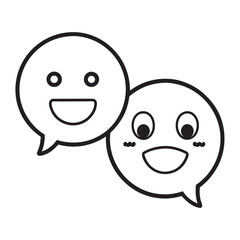 Two Emoji Faces in Speech Bubbles – Minimal Line Art Vector Symbolizing Communication, Conversation, Chat, and Emotional Expression in Messaging or Social Media Platforms