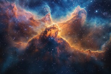 Fototapeta premium Panoramic view of Carina Nebula clouds captured by the James Webb Space Telescope with co