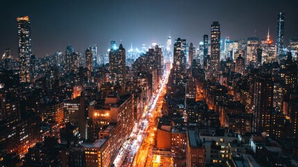 Obraz premium Night cityscape panorama of a major city