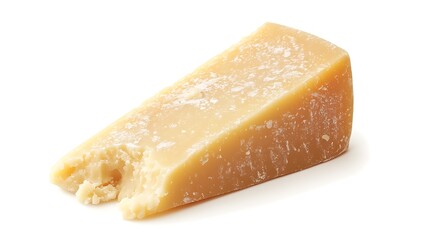 Parmesan Cheese Wedge Detail on White Background, Creamy Texture, Dairy Product