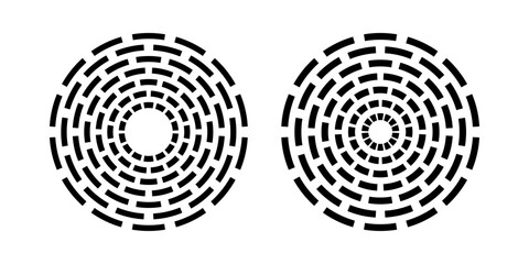 Design Elements Set. Radial Geometric Circle Concentric Dash Lines Patterns. 