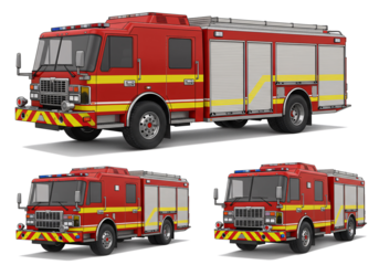 A Red Fire Truck Emergency Vehicle from Multiple Angles, Isolated PNG