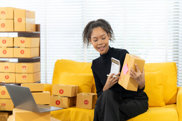 Business owner Start up of enterprise small using laptop at workplace  small business entrepreneur...