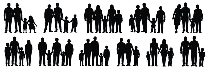 People family and parent silhouettes set large vector pack isolated on white background