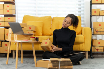 Business owner Start up of enterprise small using laptop at workplace  small business entrepreneur...