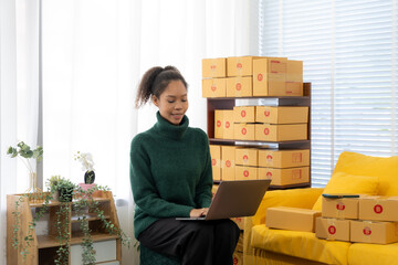 Business owner Start up of enterprise small using laptop at workplace  small business entrepreneur...