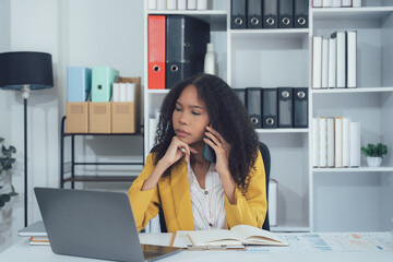 Focused Business Call: A composed professional, captured mid-thought, addresses a call with...