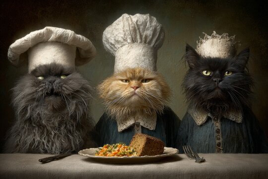 A humorous culinary adventure: cats compete with name-inspired dishes. Adoption name ideas. Discover the art of naming cats: imaginative ideas for every personality. Cat naming guide.