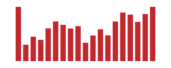 Red bar graph chart, PNG cutout isolated on transparent background. Data visualization, statistics, financial analysis concept