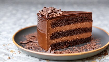 delicious slice of chocolate cake with frosting and chocolate crumbs on a transparent background perfect for baking enthusiasts and dessert lovers