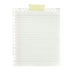 Lined paper sheet with adhesive tape on transparent background