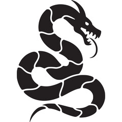 A black dragon silhouette coiled against a white background with visible horns and tongue detail on transparent background