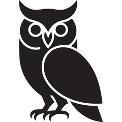 Illustration of a stylized owl standing with a light gray background in a simple graphic design on transparent background