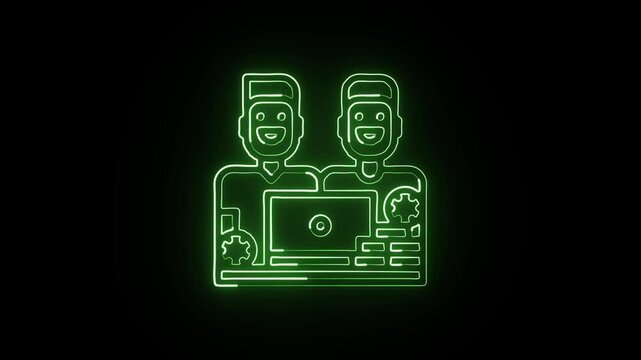 Glowing neon line Online Gambling icon with spinning roulette and blinking chips. Casino animation HD video isolated on black background