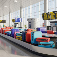 waiting room in airport. waiting for departure. bags in airport. Suitcases in airport. Travel concept. bags in floor.