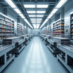 Modern Pharmacy Warehouse Interior.
