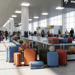 waiting room in airport. waiting for departure. bags in airport. Suitcases in airport. Travel concept. bags in floor.