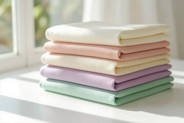 Stack of Colorful Towels, Soft Home Decor Design
