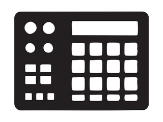 Naklejka premium Black silhouette of electronic music sampler isolated on white background, graphic illustration. concept of sound equipment, music production, dj tool, studio gear, design element