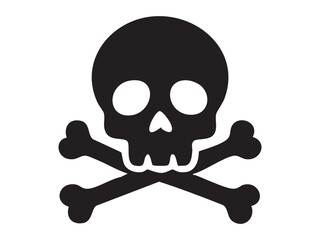 Skull and crossbones icon, black silhouette on white background, graphic illustration. concept of danger, warning, toxic substance, pirate symbol, design element