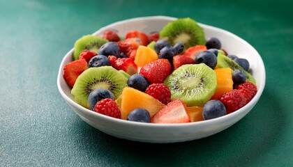 enjoying a vibrant summer fruit salad with fresh kiwi and assorted berries on a sunny day