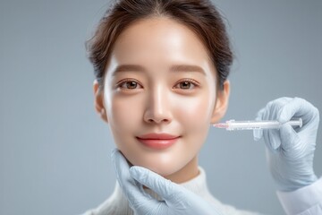 Young Korean woman receiving cosmetic injection in clinical setting