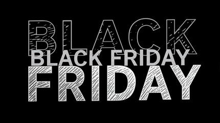 Black Friday typography banner. Black Friday modern linear typography text illustration isolated on black background