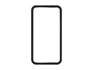 Black outline of smartphone isolated on white background, graphic illustration. concept of mobile device, technology, phone icon, communication tool, digital gadget, design element