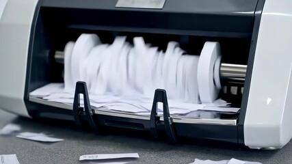High-speed paper shredding in action, showing rapid document destruction for data security and confidential waste management in an office or indust... - Powered by Adobe