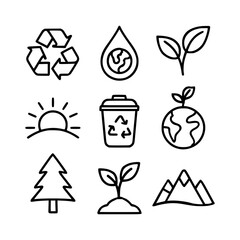 Sustainable Nature Line Icons Set