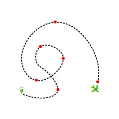 Airplane flight route icon flat vector design. 