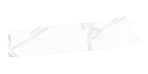 A rectangular piece of white crumpled paper tape on a black background with some visible texture