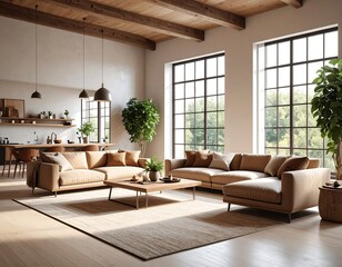 Fototapeta premium Modern, open-plan living area