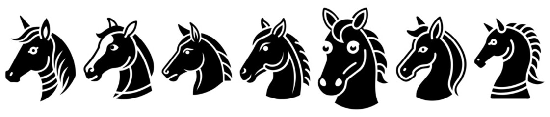 A Collection of Horse Head Silhouettes, Featuring a Unicorn with a Horn