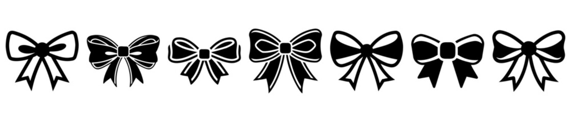 Black and white collection of decorative gift bows in varying styles