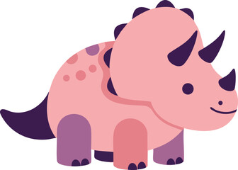 Fototapeta premium Pink baby triceratops dinosaur cartoon vector illustration for children’s educational and entertainment content 