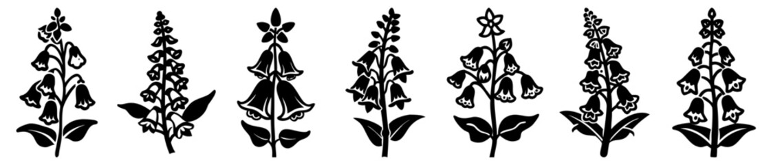 Foxglove flower vector set in silhouette for design elements and artwork