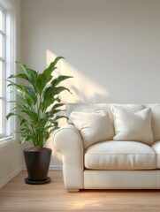 Cozy modern living room corner with plush sofa and natural light ambiance