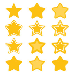Collection of twelve yellow stars with different styles and outlines