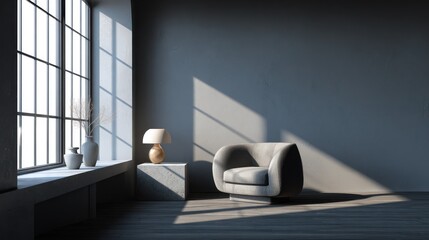 Modern minimalist room with sunlight