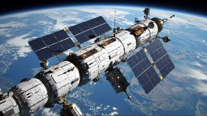 International Space Station orbiting Earth, with solar panels deployed, symbolizing space exploration, global collaboration, and advanced technology in orbit - Powered by Adobe