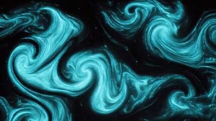 Obraz premium Abstract swirling patterns of turquoise and black.