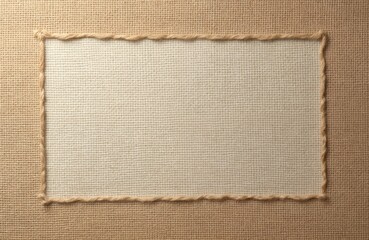 Natural jute hessian sackcloth canvas texture background in light beige cream brown. Blank empty space framed by twine. Textured material suitable for crafts, decor, natural-themed designs. Offers
